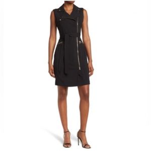Calvin Klein Black MOTO Tank Dress with Zipper details; GOLD Hardware; Size 8